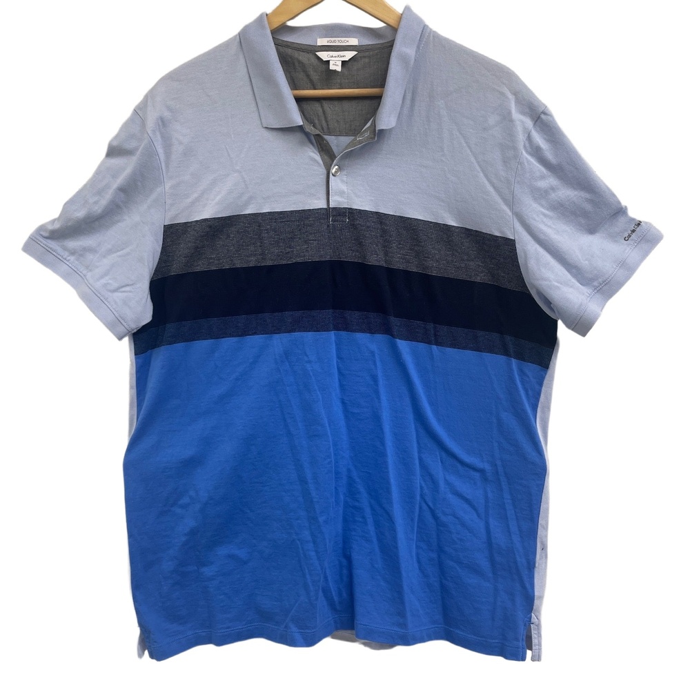 Calvin‎ Klein NWT Liquid Touch Blue Stripe Polo Shirt Mens XL Cotton